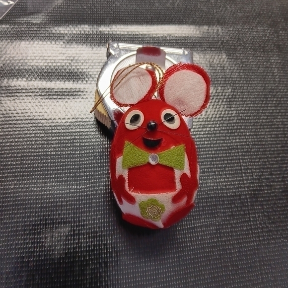 Vintage Japan Christmas Ornament Mouse Flocked egg felt RHINESTONE red LABELED - Picture 2 of 12